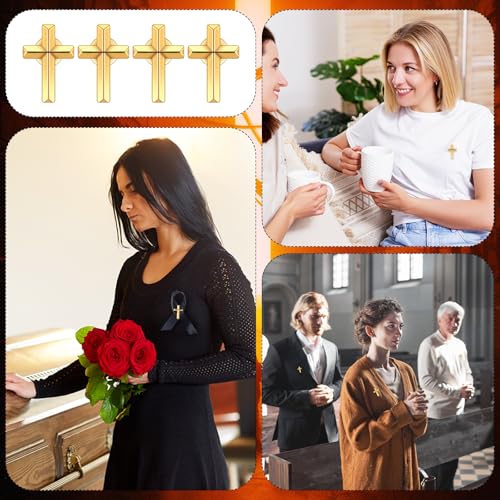Jexine 50 Pcs Small Cross Lapel Pins Bulk, Religious Enamel Pin - color: Gold