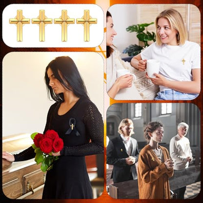 Jexine 50 Pcs Small Cross Lapel Pins Bulk, Religious Enamel Pin - color: Gold