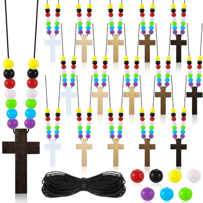 261 Pcs Wood Cross Necklace, Sunday School Crafts for Kids, Multicolor - color: Multicolor