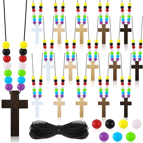 261 Pcs Wood Cross Necklace, Sunday School Crafts for Kids, Multicolor - color: Multicolor