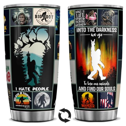 20 Oz Big foot Tumbler – Sasquatch Travel Cup for Men & Women, Funny Cryptid Coffee Mug, Big Foot Lover Gift, Keeps Drinks Hot & Cold - color: Bigfoot All