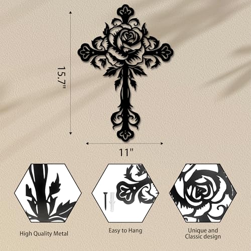 Rajukit Flower Christian Metal Cross Wall Art for Home - color: Flower