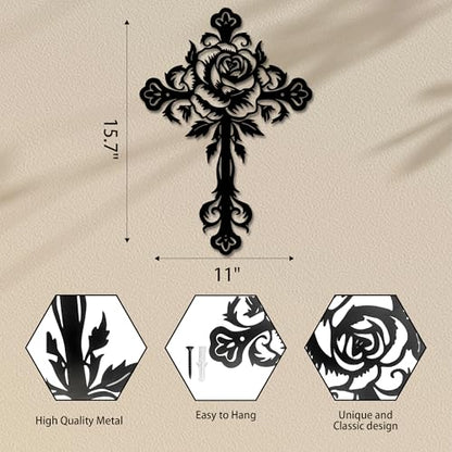 Rajukit Flower Christian Metal Cross Wall Art for Home - color: Flower