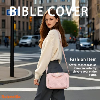 Bible Cover for Women Bible Case, Large Bible Bag, Bible Study Supplies Bible Journaling Kit Book Carrying Case with Bible Highlighters Tabs, Valentines Day Christian Gifts for Women (Pink) - color: Pink