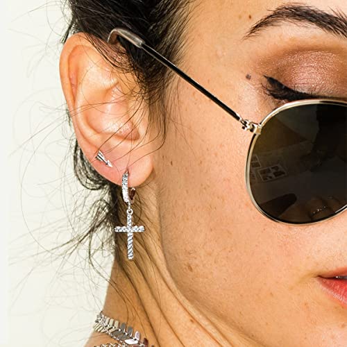 Me&Hz Cross Dangle Earrings for Women Men Cross Huggie Hoop Earrings - color: Silver