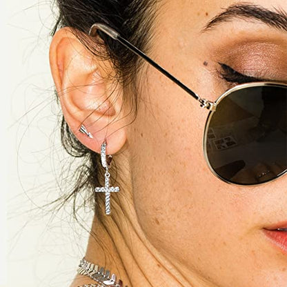 Me&Hz Cross Dangle Earrings for Women Men Cross Huggie Hoop Earrings - color: Silver