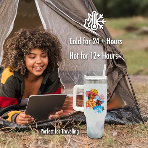 40oz Tumbler with Inspirational Quotes, African American Art, Handle, Straw & Twist-On Lid – Leak-Proof Insulated Drinkware for Black Women, Uplifting Gift - Sunday Morning - color: Sunday Morning