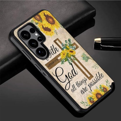 for Samsung Galaxy S26 Ultra Case, Heavy Duty 3 in 1 Hybrid Hard PC & Soft Silicone Shockproof Drop Protection Case for Galaxy S26 Ultra 5G 6.9", Christian Cross Quote Bible Verse Matthew 19:26 - color: Christian Cross Quote Bible Verse Matthew 19:26, siz