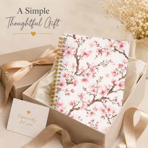 JMICTUB Pink Cherry Blossom Floral Spiral Notebook 5.5x8.3, Japanese Flower Botanical Hardcover Lined Journal - color: Spiral notebook-17