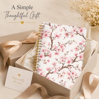 JMICTUB Pink Cherry Blossom Floral Spiral Notebook 5.5x8.3, Japanese Flower Botanical Hardcover Lined Journal - color: Spiral notebook-17