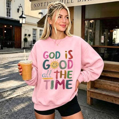BeWithYou Christian Sweatshirts for Women Oversized God is Good Sweatshirt Jesus Faith Shirt Bible Verse Graphic Pullover Top - color: Pink, size: Small