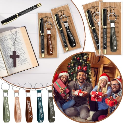 Feifeiya 25 Sets VBS Christian Church Gifts Bulk Bible Verse Plastic Gel Pen Religious Silicone Keychains Scripture Bookmarks for Men Women Empowerment Sunday Study Group Gifts(Black) - color: Black