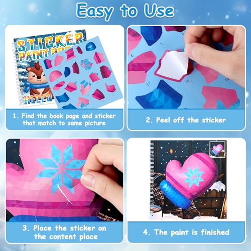 6Pcs Hello Winter Paint by Sticker Books for Kids Ages 4-8 Sticker by Number Books Activity Book for Kids Ages 3-5 Sticker Puzzle Book Xmas Craft Art Toddler Girl Gift with Snowman Penguin 48 Pictures - style: Hello Winter