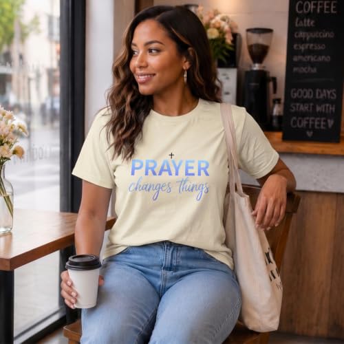 BeWithYou Christian Shirts for Women Religious Faith Jesus God Tshirts Inspirational Bible Verse Cross Graphic Tee Casual Top - color: Apricot, size: Medium