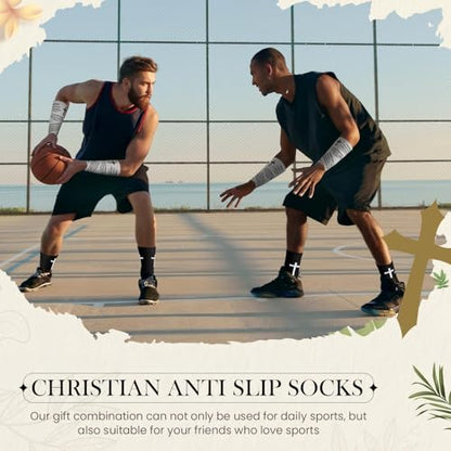TrelaCo 2 Sets Cross Grip Socks with 2 Pcs Christian Athletic Tape Jesus Soccer Grip Socks Cotton Sports Athletic Tape Serrated Edges for Easter Gifts Football Baseball(Black White,Philippians 4:13) - color: Philippians 4:13