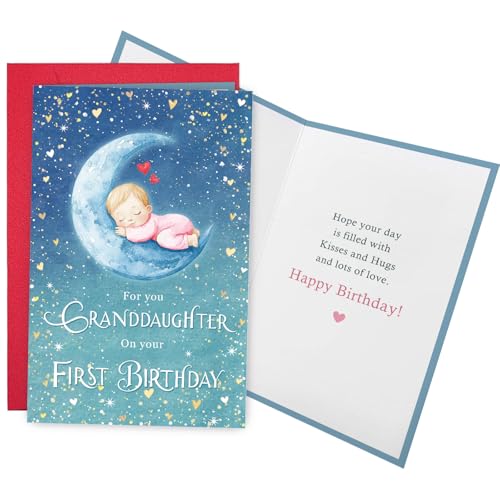 Ogeby Cute First Birthday Card for Granddaughter, Starry Themed 1st Bday from Grandpa Grandma, For You Granddaughter on Your First Birthday - color: #625