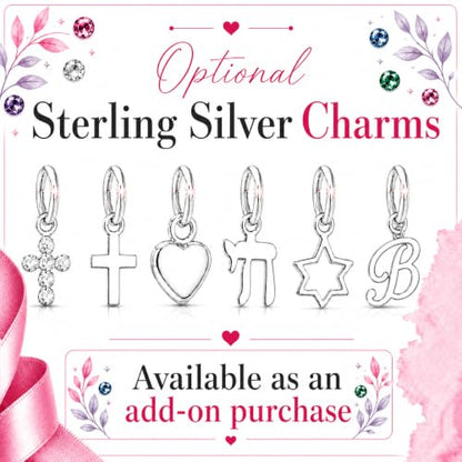 Baby Crystals Sterling Silver Cross Charm | White Pearl Baptism Bracelet - style: Personalized Birthstone