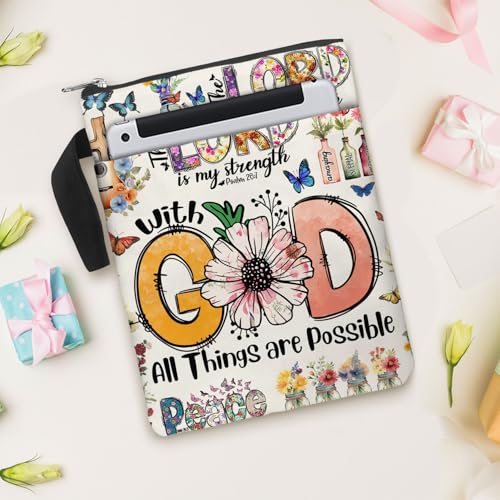 84hoods Book Cover Bag with Zipper and Front Pocket. Bible Book Sleeve. Christian Faith God Religious Gift. Washable Fabric 11 X 8.5 Inch. All Things are Possible - color: 2. All Things Are Possible