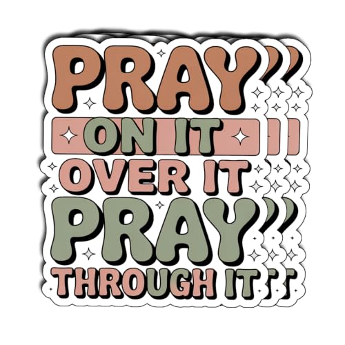 3PCS Pray on It Over It Through It Christian Vinyl Stickers, Inspirational Faith and Prayer Quote Decals for Water Bottles, Laptops, Tumblers, Journals and Personal Items, 3 Inch