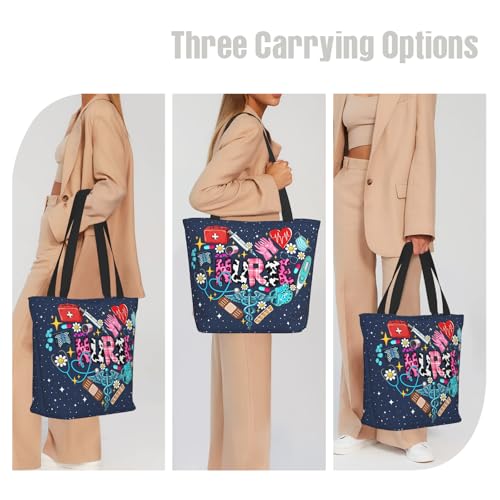 Tote Bag for Women，Everyday Carry Large Capacity Reusable Shopping Bag With Zipper For Groceries Work & Travel - color: Nursing Life