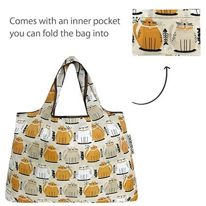 allydrew Large Foldable Tote Nylon Reusable Grocery Bags - color: Set of 2, Cat Food, size: Large & Small (Set of 2)