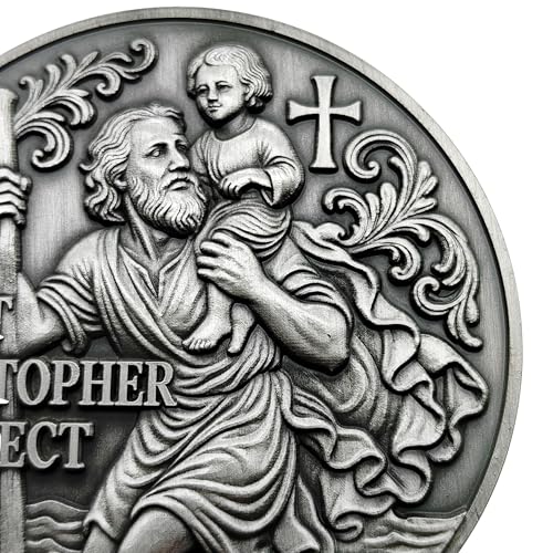 Guardian Angel Car Visor Clip, Religious Saint Christopher Car Visor Clip – “Saint Christopher Protect Us” Travel Medal, Christian Car Accessory & Safety Gift for Drivers, Truckers, and Loved One