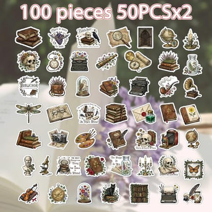 100 Pcs Dark Academia Stickers Gothic Bookish Decals - style: Dark Academia