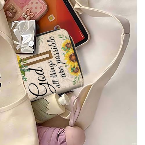 Christian Cross Quote Bible Verse Matthew 19:26 Print Wallet for Women Large Capacity Wallet Credit Card Holder PU Leather Zipper Clutch Purse Phone Wallet - color: Christian Cross Quote Bible Verse Matthew 19:26