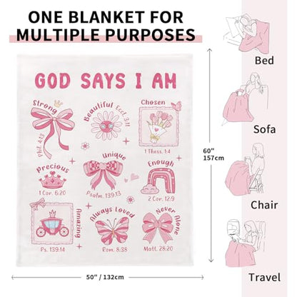 Baptism Gifts for Girl Christening, Christian Gifts for Girls, Flannel Soft Girl Blanket Decor, Christian Gift for Women on Birthday Christmas, Bible Verse Scripture Prayer Blanket - 50" x 60" - size: 50'' × 60''