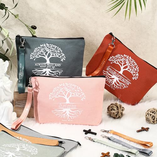 Huhumy 12 Pcs Christian Makeup Bag, Bright Colors, Tree of Life - color: Bright Colors, style: Tree of Life