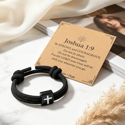 Christian Bible Verse Cross Bracelet for Men Teen - color: Joshua 1:9-Rope