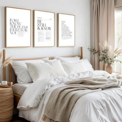 Minimalist Bible Verse Wall Art Set of 3 Scripture Posters Be Still and Know Christian Wall Decor Black and White Canvas Prints for Bedroom Living Room Religious Art Unframed 24"L X 16"W