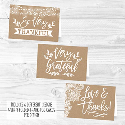 24 Bulk Thank You Cards with Envelopes Blank Cute Thank You Notes - color: Kraft White 24 pcs