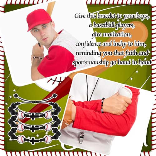 12 Set Sport Adjustable Bracelets Gift - color: Black, size: Baseball and Cross