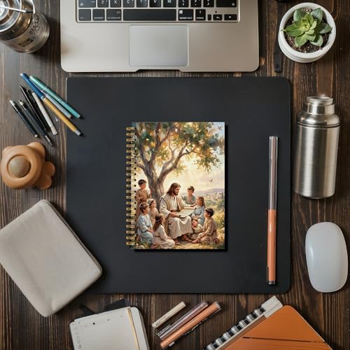 DOFQZ Jesus With Children Christian Spiral Notebook Journal, Christian Gifts for Kids, Religious Bible Notebook Journal for Church Prayer Study Note Taking, 5.5 x 8.3 Inches - color: 23child