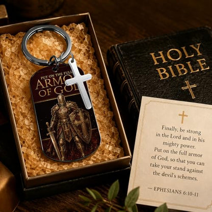 Keychain for Men Boys, Dog Tag Style Key Chain, Black Key Rings Birthday Christmas Veteran Day Gifts - style: Armor of God a