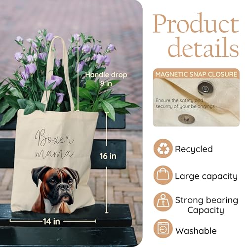 Dog Mom Canvas Tote Bag for Women, Reusable Cotton Shoulder Bag, Dog Lover Gift, Mother’s Day Pet Mom Shopping Tote - color: Boxer
