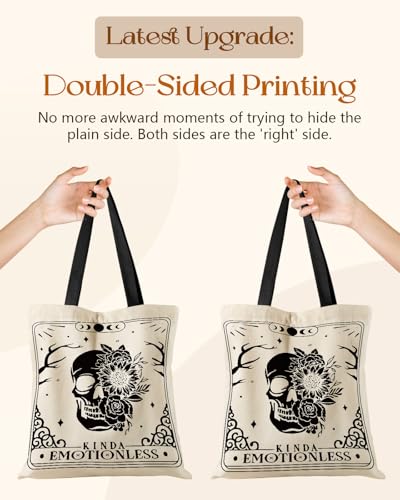 Miss Adola Canvas Tote Bag for Women with Zipper, Skull Flower - color: Skull Flower
