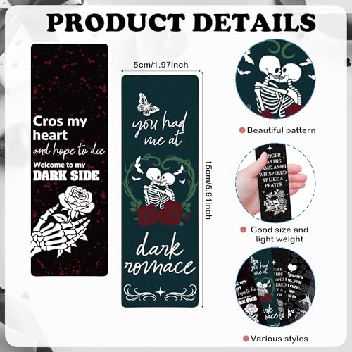 120 Pcs Dark Romance Bookmarks, Gothic Skeleton Paper Bookmarks Bulk for Women, Flower Dark Romance Merch Bookmark for Book Lovers Bookish Office Worker Gift - color: Dark Romance B