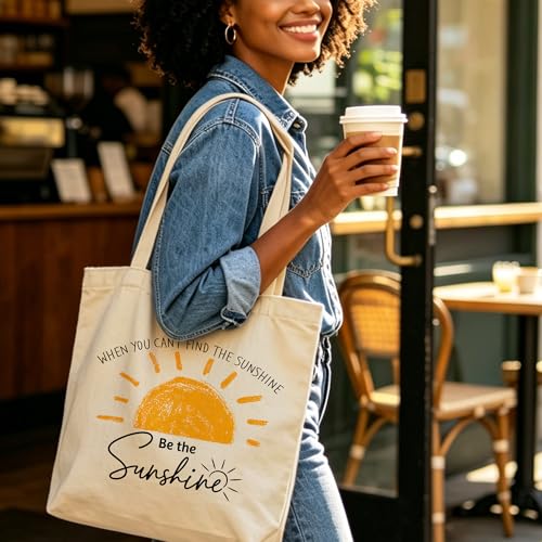 Motivation Canvas Tote Bag for Women Shopping Work Travel with Inner Pocket - color: Beige 06