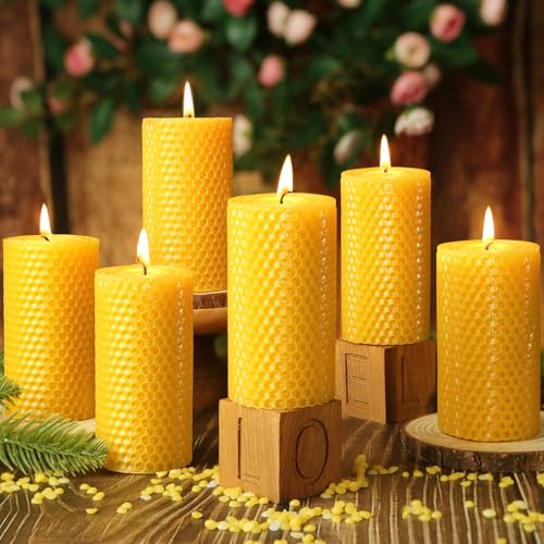 Beeswax Pillar Candles,Non-Toxic Honeycomb Bees Wax Candle for Home,Yellow - color: 2x4in, size: 12pcs