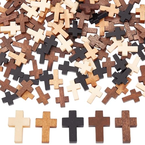 SUNNYCLUE 200Pcs Wood Cross Charms Pocket Crosses 0.87x0.55 inch Small Wooden Cross Charm Pendants Christmas Wood Craft Crosses Easter Holiday Mini Crucifix Pendants for Jewelry Making DIY Supplies - color: 200pcs 5 Colors 22x15mm