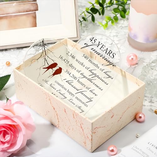 Qunclay 45th Marriage Gift for Parents Couple 45 Years Wedding Anniversary Souvenir Heart Marriage Keepsake Wedding Anniversarys Decorations for Women Men Mom Husband Wife He She Friend Grandparents - style: 45th