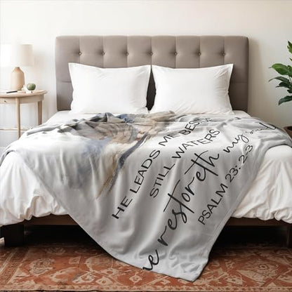 Jesus Christian Blanket, Christian Gifts for Women Men, Jesus Gifts, Religious Bible Verse Scripture Throw Blankets for Bedroom Living Room Church Office Couch Sofa, 50x60 Inches - color: Psalm 23