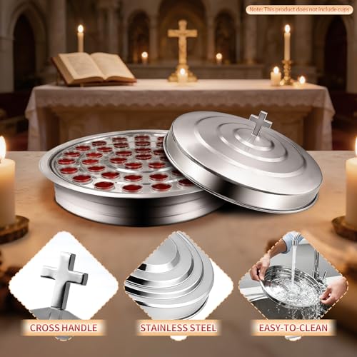 Stainless Steel Communion Tray with Lid - 40 Holes Church Communion Supplies Set, Stackable Worship Tray for Church Services, Weddings & Gatherings (Silver, Cups Not Included) - color: Silver Communion Tray