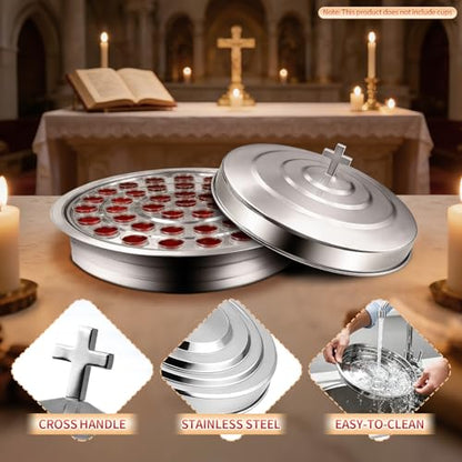 Stainless Steel Communion Tray with Lid - 40 Holes Church Communion Supplies Set, Stackable Worship Tray for Church Services, Weddings & Gatherings (Silver, Cups Not Included) - color: Silver Communion Tray
