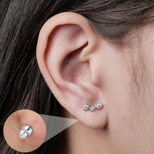 Limerencia Titanium Flat Back Screw Back Stud Earrings for Women Men - color: Silver 7