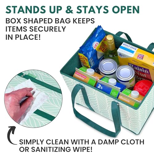 Reusable Grocery Bags (3 Pack) – Heavy Duty Reusable Shopping Bags, Green - color: Green