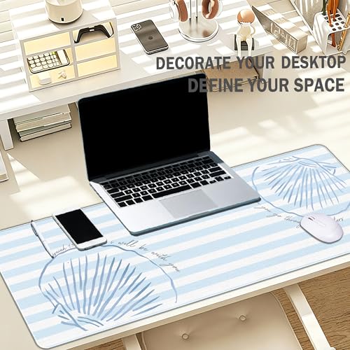 Beach Coastal Desk Mat Summer Blue Mouse Pad Large 31.5x11.8 - color: Blue Coastal Seashel, size: 31.5L x 11.8W inches