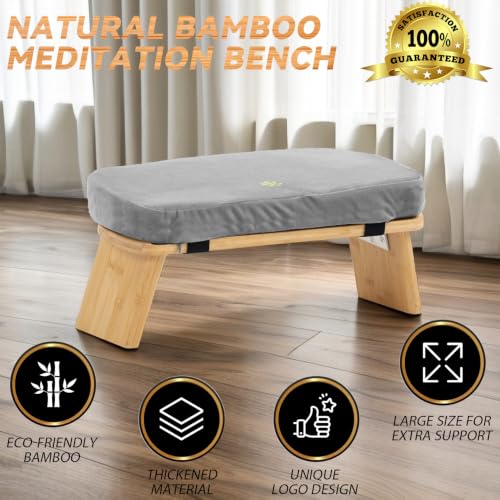 Meditation Bench, Bamboo Meditation Stool, Folding Kneeling Meditation Bench, Seiza Prayer Bench, Prayer Bench with Meditation Cushion, Kneeling Stool - color: Grey